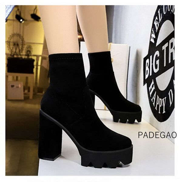 women winter shoes 2019 high heels boots fashion casual korean ankle boots for women, Black